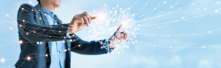 Businessman drawing global structure networking and data exchang